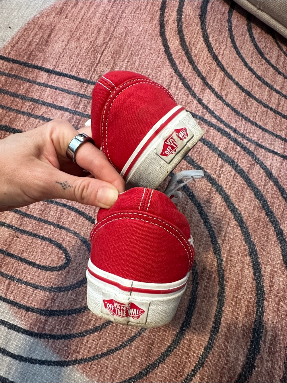 Red Vans Canvas Sneakers with White Stripe - Picture 4 of 6